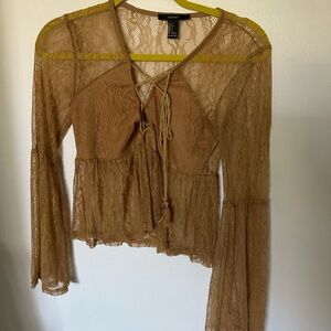 Lace-Up Tan Lace Top